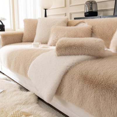 Licht Luxe Konijn Pluche Bank Kussen Winter Verdikt Antislip Winter Kussen Leren Bankhoes Hoes 70*150cm