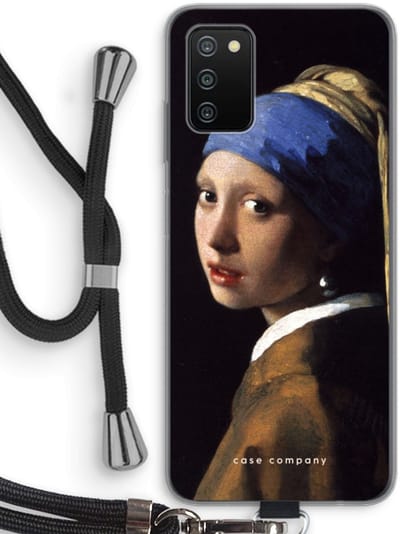 Hoesje met koord geschikt voor Samsung Galaxy A03S hoesje met Koord - The Pearl Earring - Telefoonhoesje met Zwart Koord - Bescherming aan alle Kanten en Over de Schermrand