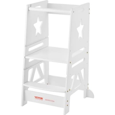 VEVOR Opstapje Kinderen 158,9 kg Draagvermogen Opstapje 844 x 553 x 482 mm Kruk Grenenhout Bamboe Hoogte Verstelbaar van 328 tot 520 mm Leertoren Kinderkrukje Opstapje Kinderkrukje Wit