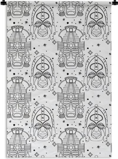 Wandkleed - Wanddoek - Inca - Rituelen - Maskers - Patroon - 60x90 cm - Wandtapijt