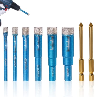 Tegelborenset met 8 stuks, diamantboren 5/6/8/10/12/14 mm, geschikt voor keramiek, glas en marmer, inclusief 2 metalen boren van 6 mm