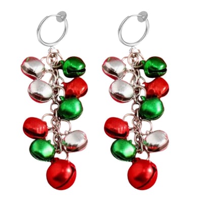 Klem oorbellen kerst belletje rood groen zilverkleur