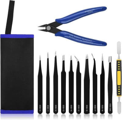SnelShoppen - 12-delige Antistatische RVS Precisie Tweezers Set voor Elektronica, Sieraden, Laboratorium, Schoonmaak en Haarverzorging