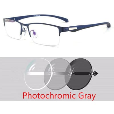 Lunettes de vue Myopie Photochromiques Monture Semi-Métal Hommes Femmes Caméléon Lunettes de Soleil sur Ordonnance -0,5 à -6 Myopia -6
