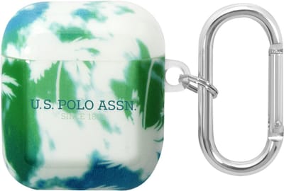 U.S. POLO ASSN., Hoesje geschikt voor AirPods 1 & 2 - Palm Patroon Siliconen & Anti-Shock, Groen