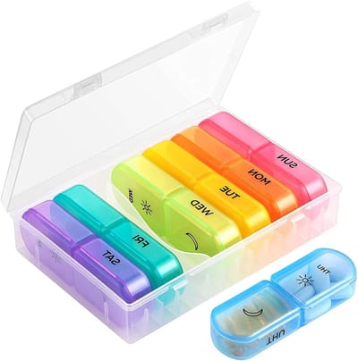 Grote wekelijkse medicijn organizer voor 2 keer per dag, 7 dagen pillendoos met ruime compartimenten voor vitamines, visolie en supplementen, ideaal voor reizen en artritis.