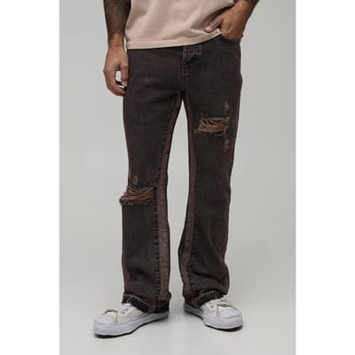 Slim Flare Gewassen Distressed Gusset Paneel Jeans | Stone | Size 34