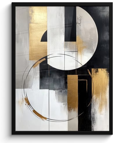 Poster in lijst - Fotolijst 50x70 cm - Posters - Abstract - Goud - Zilver - Vormen - Aesthetic - Posterlijst zwart - Decoratie - Wanddecoratie woonkamer - Muurdecoratie slaapkamer