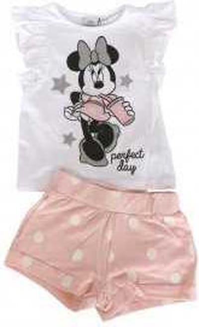 Disney Minnie Mouse 2-delige set - met zilverkleurige  glitterprint - roze/wit - maat 98 (3 jaar)