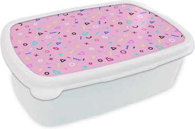 Broodtrommel Wit - Lunchbox - Brooddoos - Design - Patronen - Roze - Jaren 80 - 18x12x6 cm - Volwassenen