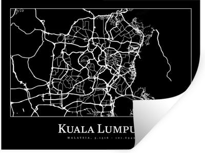 Muurstickers - Sticker Folie - Stadskaart - Kuala Lumpur - Kaart - Plattegrond - 40x30 cm - Plakfolie - Muurstickers Kinderkamer - Zelfklevend Behang - Zelfklevend behangpapier - Stickerfolie