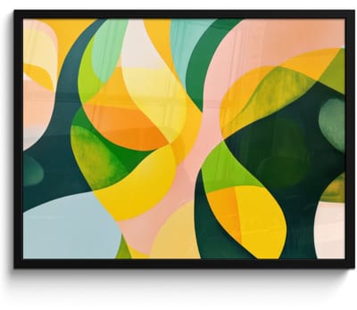 Poster in lijst - Fotolijst 70x50 cm - Posters - Abstract - Geel - Roze - Groen - Posterlijst zwart - Decoratie - Wanddecoratie woonkamer - Muurdecoratie slaapkamer