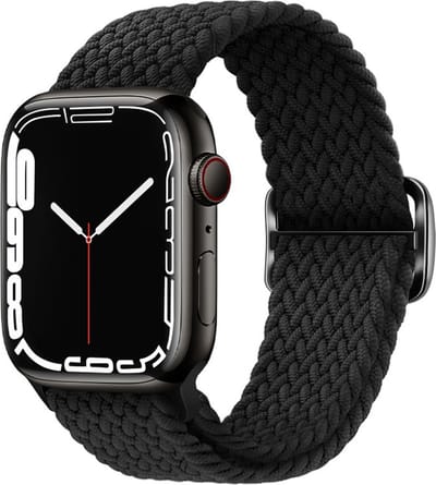Nylon bandje - geschikt voor Apple Watch 1/2/3/4/5/6/7/8/9/10/11/ SE (1,2,3) met maat 38 mm / 40 mm / 41 mm en 42 mm (Watch 10/11) - zwart