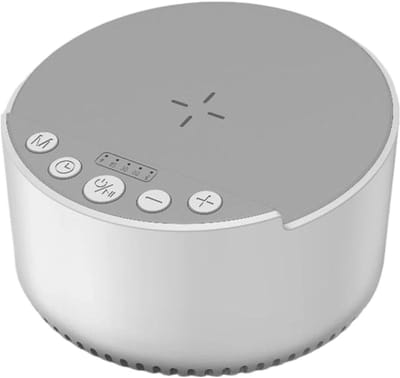 KZQ Draadloze Speaker Oplaadstation 15W, Telefoonhouder met Snelladen, Slaapgeluidmachine met Witte Ruis, Multifunctioneel Ontspanningsapparaat voor Thuis Kantoor Reizen Strand Kamperen-Wit