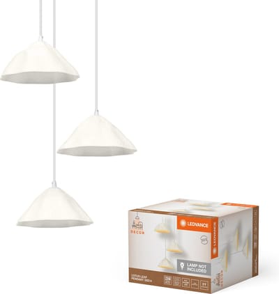 LEDVANCE hanglamp 3-lamps Decor Lotus Leaf wit van metaal en papier-maché, E14, 1562mm lengte , kap van gerecycled materiaal, duurzaam dankzij vervangbare lichtbron, eenvoudig te installeren