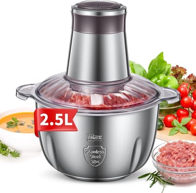 Elektrische Hakmolen 350 W - Multifunctionele Food Chopper met 2,5 L RVS Kom - 2 Snelheden en 4 RVS Messen voor Vlees, Uien, Groenten en Keukenbereiding