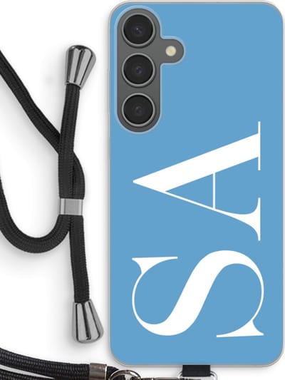 Gepersonaliseerd - Case Company® - Hoesje met koord geschikt voor Samsung Galaxy S24 Plus hoesje met Koord - Monogram N°2 - Telefoonhoesje met Zwart Koord - Bescherming aan alle Kanten en Over de Schermrand
