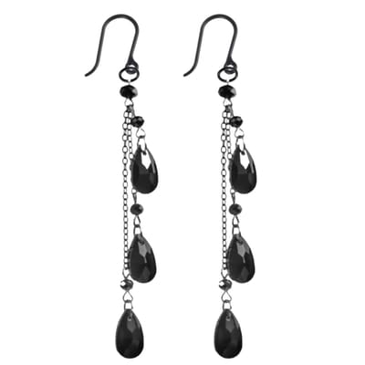 Allergievrije oorbellen- Zwarte kralen-Lang -Charme Bijoux