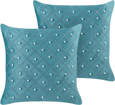 YARROW - Sierkussen set van 2 - Blauwgroen - 45 x 45 cm - Fluweel