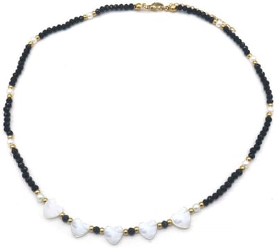 Ketting - verstelbaar - sieraad - accessoire - RVS - stainless steel - 39+5cm - zwart - wit - hartjes - liefde - cadeau - geschenk - feest – feestdagen – valentijn – cadeau