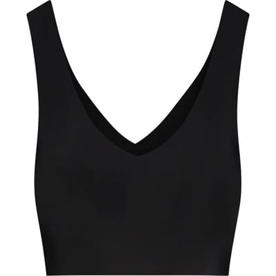 Bye Bra V-hals bh-top, naadloze draadloze bralette met lichte ondersteuning, comfortabele onzichtbare pasvorm voor dagelijks gebruik, dames, 3 kleuren, S-XXL (VK, Alpha, S, Regular, Regular, Standard, Zwart)