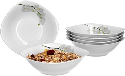 Set van 6 graansaladekommen Vanda witte orchidee 14,3cm
