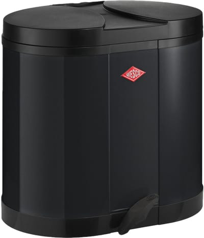 WESCO Eco-verzamelaar Prullenbak | 30 Liter | Duo Pedaalemmer (2x15 Liter) | Metaal - Zwart | Afvalscheiding - Made in Germany