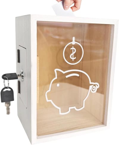 Spaarpot met slot - Geldkistje - Geld bewaren - Transparante container - 21 x 16 x 13 cm - Wit