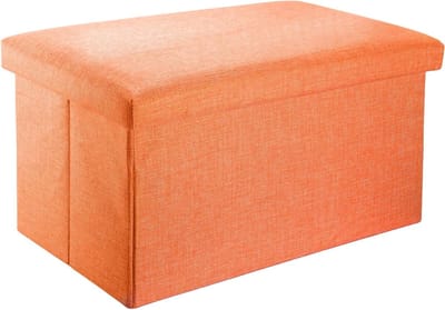 Opvouwbare Poef - Opbergkruk Zitkist - Ruimte Besparen - Linnenlook Stof - 78 x 38 x 38 cm - Oranje Mandarijn