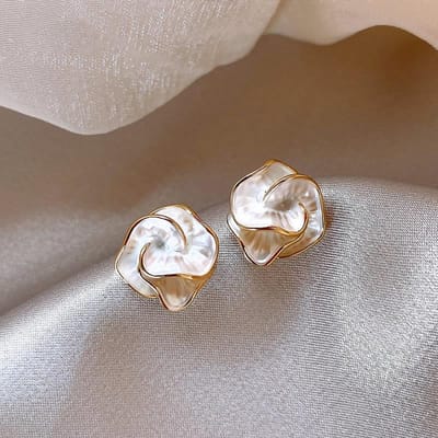Koreaanse Camellia Oorknopjes Uniek Witte Kleur Emaille Geometrisch Persoonlijkheid Vrouwen Sieraden Cadeau gray