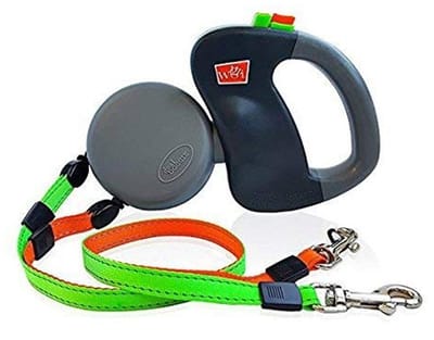Dailygoods- Hondenlijn automatisch intrekbaar - Dubbel voor 2 honden - Ergonomische antislip handgreep - Hoogwaardige ABS-kunststof - Geschikt voor kleine en middelgrote honden - Duurzaam en niet giftig - Hondentouw