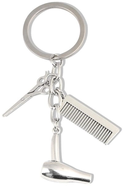 Kapper sleutelhanger - Keychain hairdressers - Kam/föhn/schaar - Sleutelaccessoire - Cadeau - 8cm - RVS - Jonyx