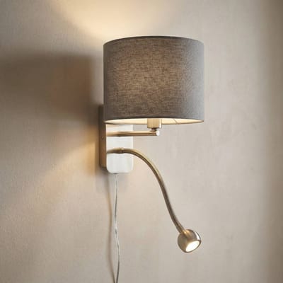 Trio Lighting Hotel wandlamp met LED leeslampje, rond, grijs