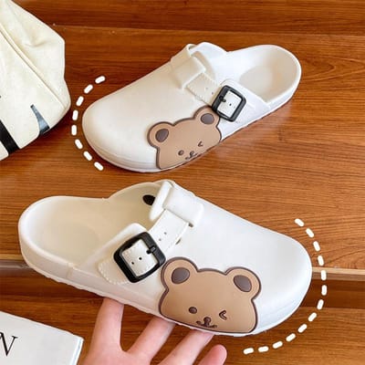 Zomer Damessandalen Dikke Zool Slippers Indoor Slides Outdoor Schattige Beer Slippers Gesp Strand Comfy Muilezels Schoenen Dames 36-37 wit