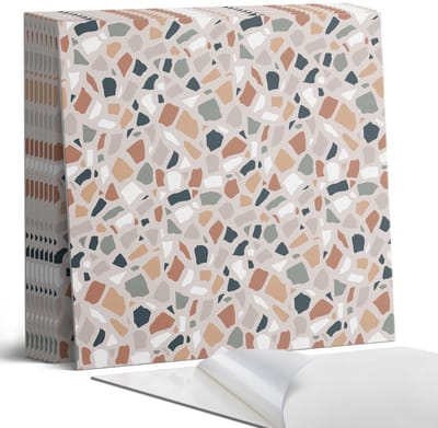 Coloray Plaktegels - Abstract steenpatroon Portugese Tegels - 30 cm x 30 cm - Beige Plaktegels - 9 stuks - Vierkant PVC Tegels - Plaktegels Keuken - Zelfklevende Vloertegels - Vinyl Tegels Zelfklevend - Zelfklevende Tegels