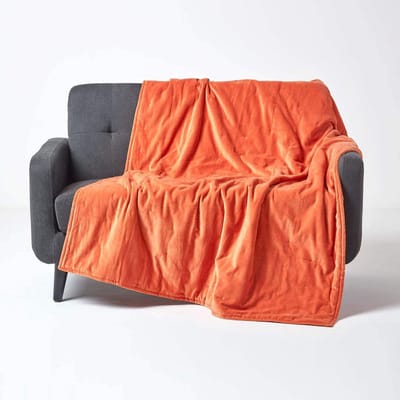 Luxe fluwelen sprei en deken 150x200 cm - Omkeerbaar katoenkleed voor op bed of bank - Terracotta Oranje