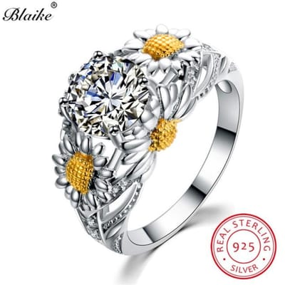 Schattige Plant Madeliefje Ring 925 Sterling Zilveren Ringen Voor Vrouwen Witte Gele Topaas Rode Robijnsteen Trouwringen Zirkoon Verlovingsring 5 beige