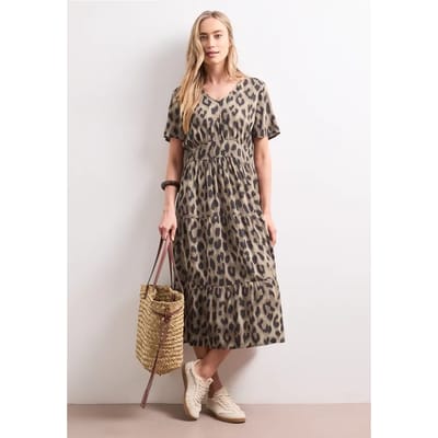 Midi-jurk met print en smokdetail
