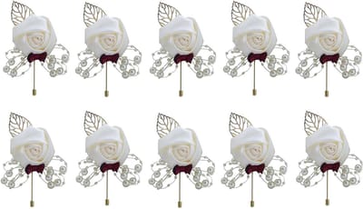 Bruiloftsbloemen Boutonnieres - Bruidsrevers Bloemen - Feestelijke Decoratie - Broche Stijl - 10 stuks - Crèmekleurig