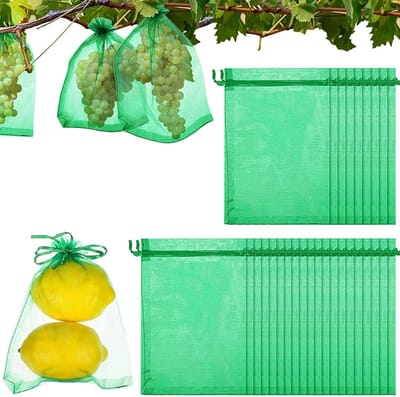 Fruitbeschermzakken - 100 Stuks Ademend en Translucent Net, Herbruikbare Zak met Trekkoord voor Fruitbomen en Groentetuinen - 4 Maten (15 * 20cm)