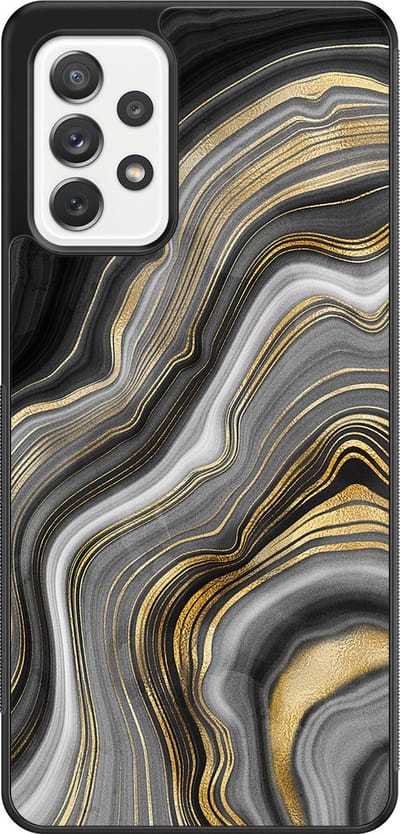 Leuke Telefoonhoesjes - Hoesje geschikt voor Samsung Galaxy A52 5G - Marble agate - Backcover zwart - Print / Illustratie - Zwart, Goud
