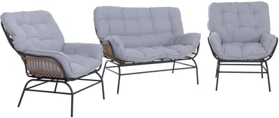 Loungeset MCW-P75, tuinset bankstel, stof 220 g/m² polyrotan metaal ~ donkergrijs, bekleding lichtgrijs