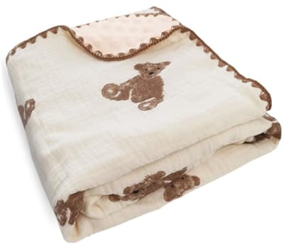 Neutrale Dubbellaags Baby Deken 40x40 Inch - Zachte Katoenen Quilt met Beer Patroon