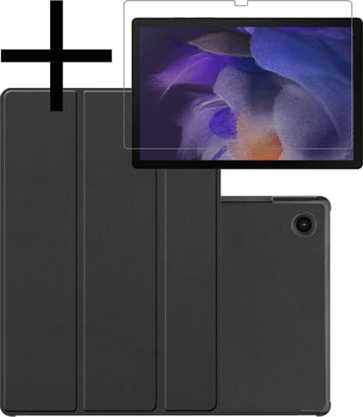 Hoes - Geschikt voor Samsung Galaxy Tab A8 - Met Screenprotector - Trifold Bookcase - Hard Cover - Hardcover Book Case - Tablet Hoesje - Zwart