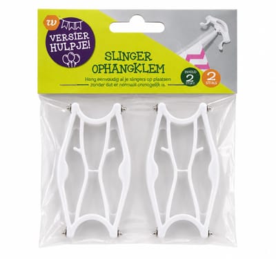 Slinger Ophangklem – 2 Stuks – Herbruikbare Slingerhaken – Zonder Boren – Voor Feestversiering & Slingers – Wit