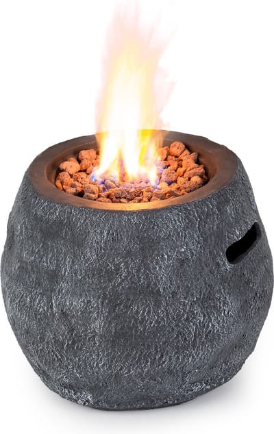 Blumfeldt Andros Gasvuurplaats, Vuurschaal en Terrasverwarmer 40.000 BTU/13 kW, Vuurplaats met RVS Brander, Gasverwarming, Grijs-Wit