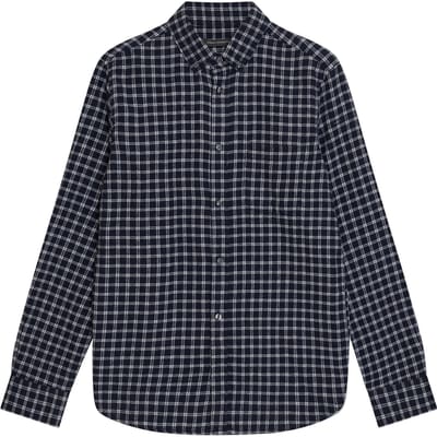 French Connection Box Check Flannel Ls Marine/ecru Maat: XS | Longsleeves Outlet | Heren | Blauw