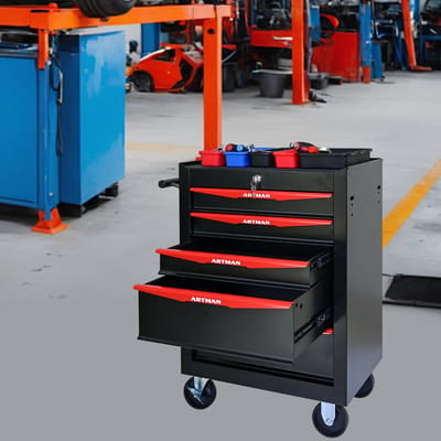MODENUIT Gereedschapswagen - 5 Laden Met Wielen - Voor Garage En Werkplaats - Staal - 60x33x77,5 Cm - Zwart/Rood