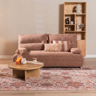 Bronx71® Slaapbank 2 persoons Jona terracotta bouclé mélange - Logeerbed - Vouwbed - Slaapstoel - Zetelbed