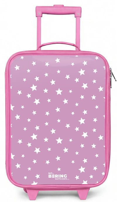 NoBoringSuitcases.com® - Kinderkoffer roze - Kindertrolley meisje - Sterrenstof - Koffer kind lichtgewicht - Reiskoffer trolley voor kinderen - Koffertje met lichtgevende wieltjes - Rolkoffer